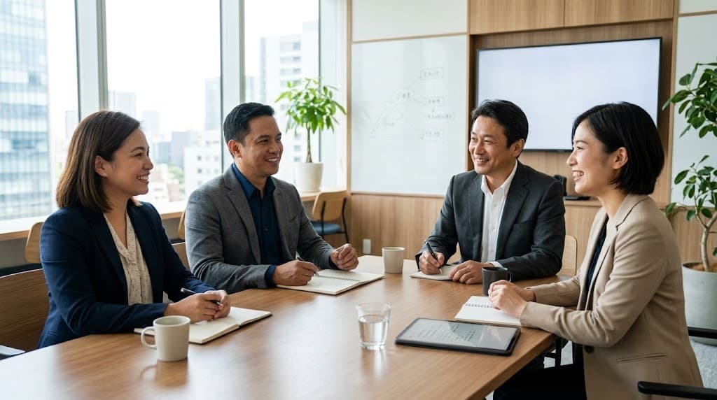 日本人とフィリピン人のビジネスパーソンが面談する様子の写真