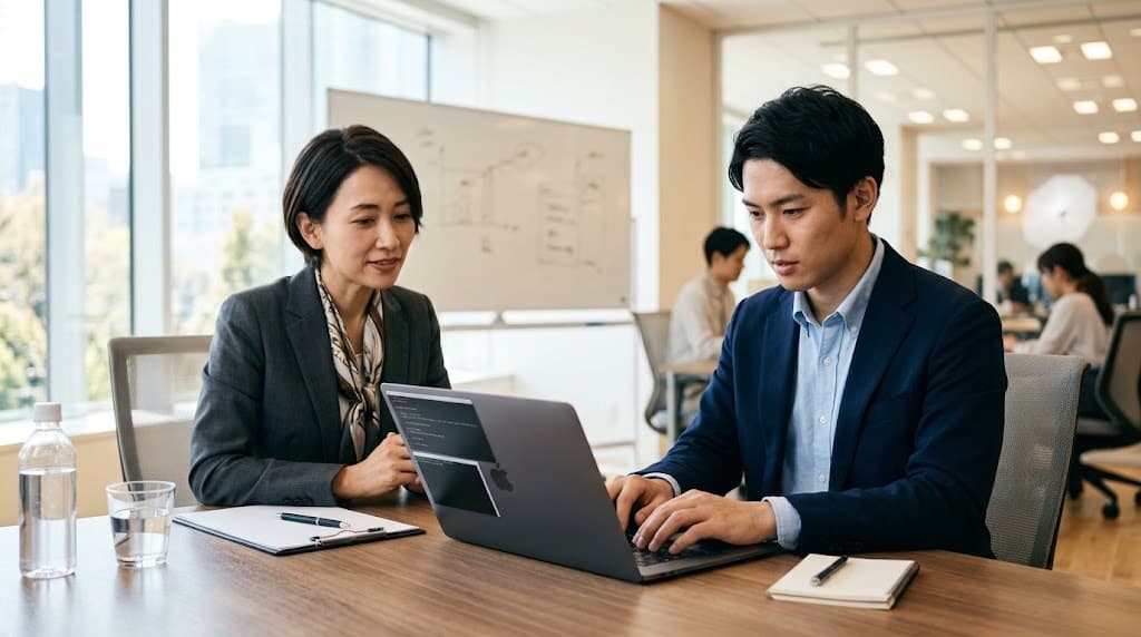 面接でノートPCの課題に取り組む候補者の写真